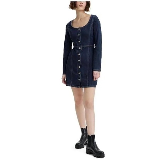 Levi's Veda Slim Fit Full Button Up Down Denim Jean Mini Dress Size XS (NWT) - Picture 1 of 9